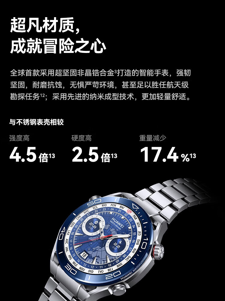 华为（HUAWEI）运动潜水手表百米深潜高端智能户外探险支持双向北斗卫星消息非凡大师Watch ultimate黑