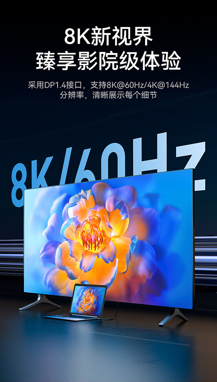 胜为（shengwei）Type-C转DP转接线1.4版8K 4K144Hz 2K165Hz高清转换线 雷电3转DP转换线1.8米 ACD0018J