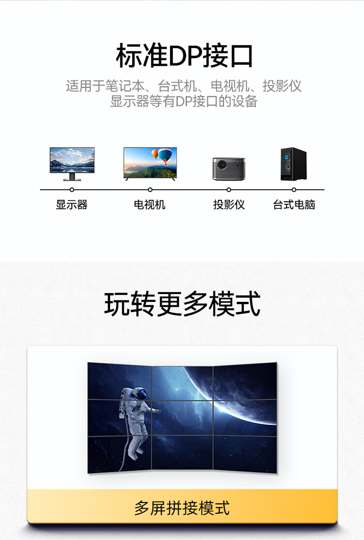 胜为（shengwei）DP线1.2版4K高清视频连接线 DisplayPort公对公电脑显卡笔记本连接显示器视频线1米ADP0010J