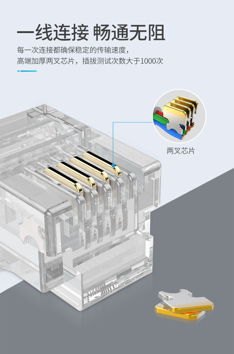 胜为（shengwei）电话水晶头 工程级纯铜镀金 4芯话筒非屏蔽RJ11接口6P4C电话线连接头50个/盒 RC-1050 3个装