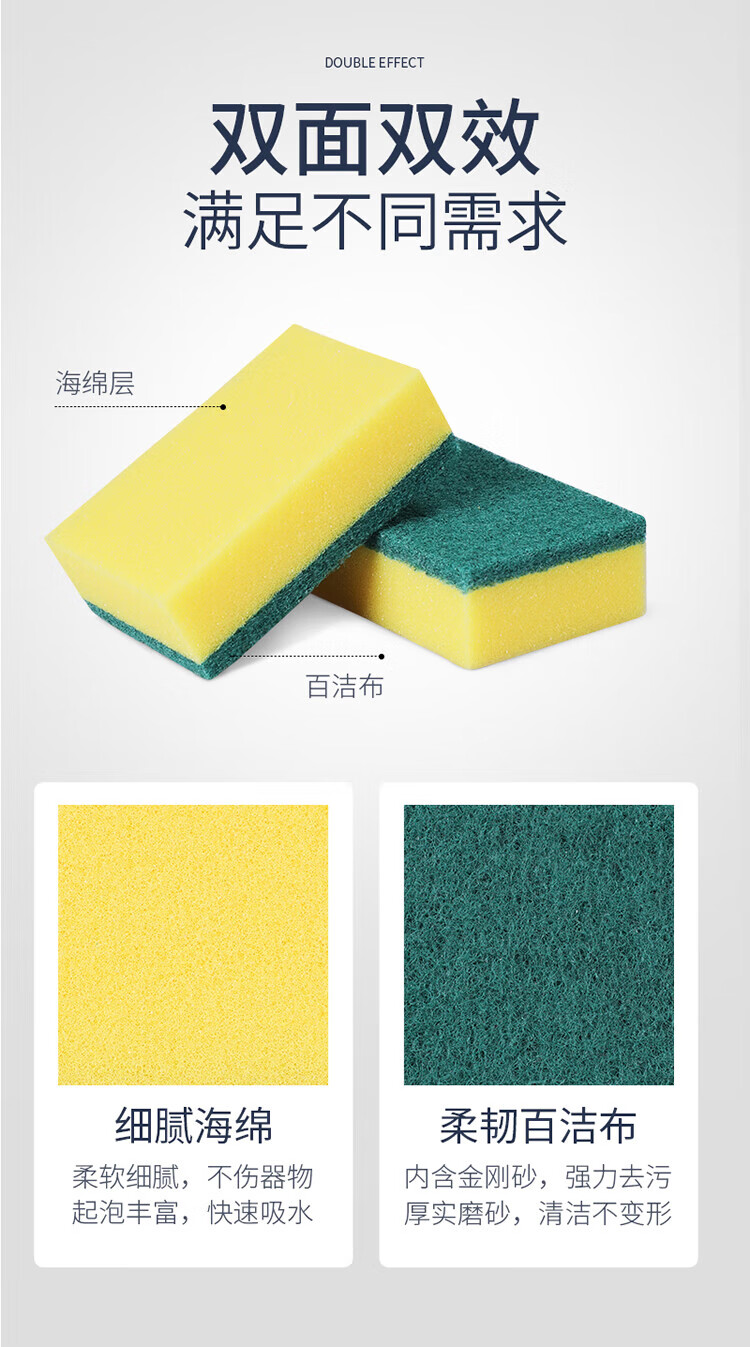 美丽雅 海绵百洁布 厨房洗碗布 含砂彩色百洁布 6片/包 9包装