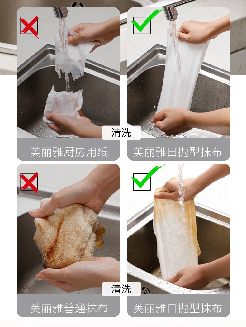 美丽雅 一次性抹布 一次性厨房纸 点断式家务清洁无纺布 6卷/包 2包装