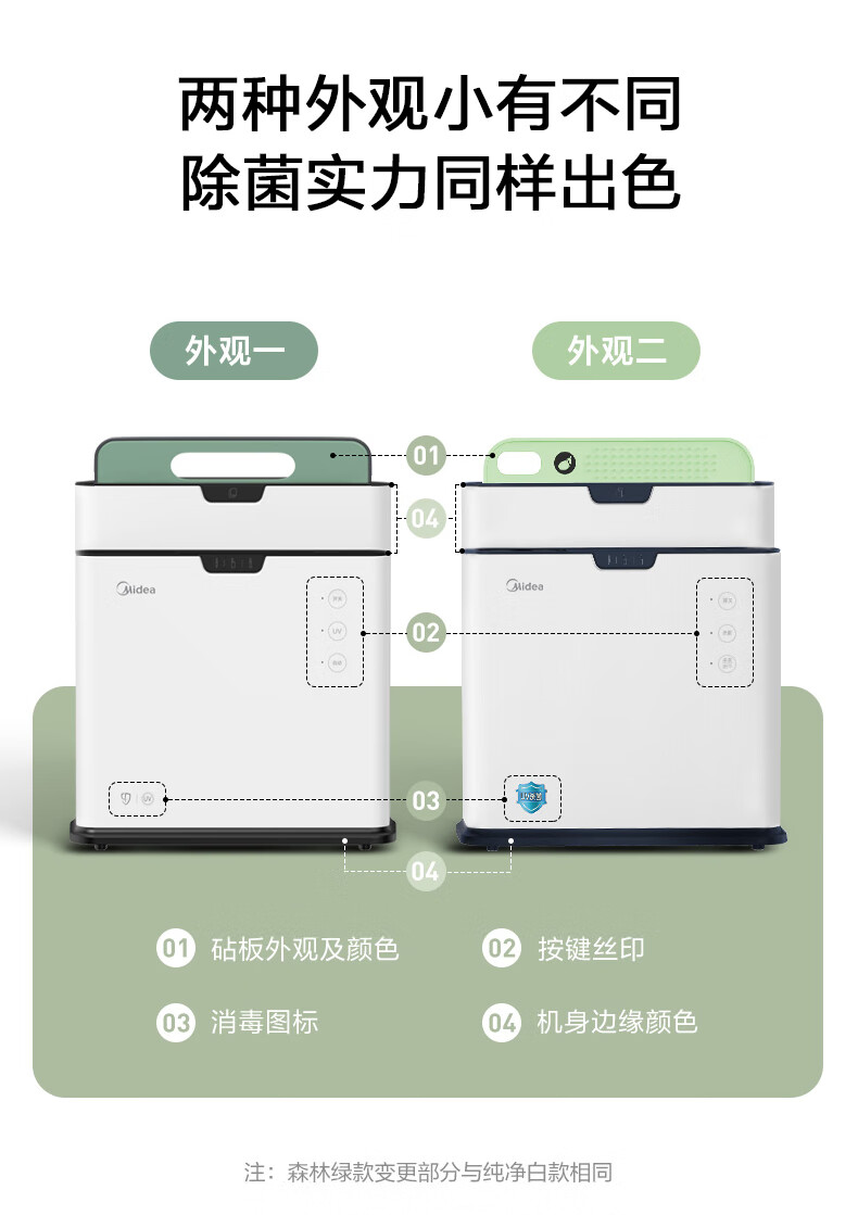 Midea消毒刀架砧板刀具消毒机家用小型筷子筒防霉紫外线消毒机烘干器 菜板分类厨具XSA2K01白色