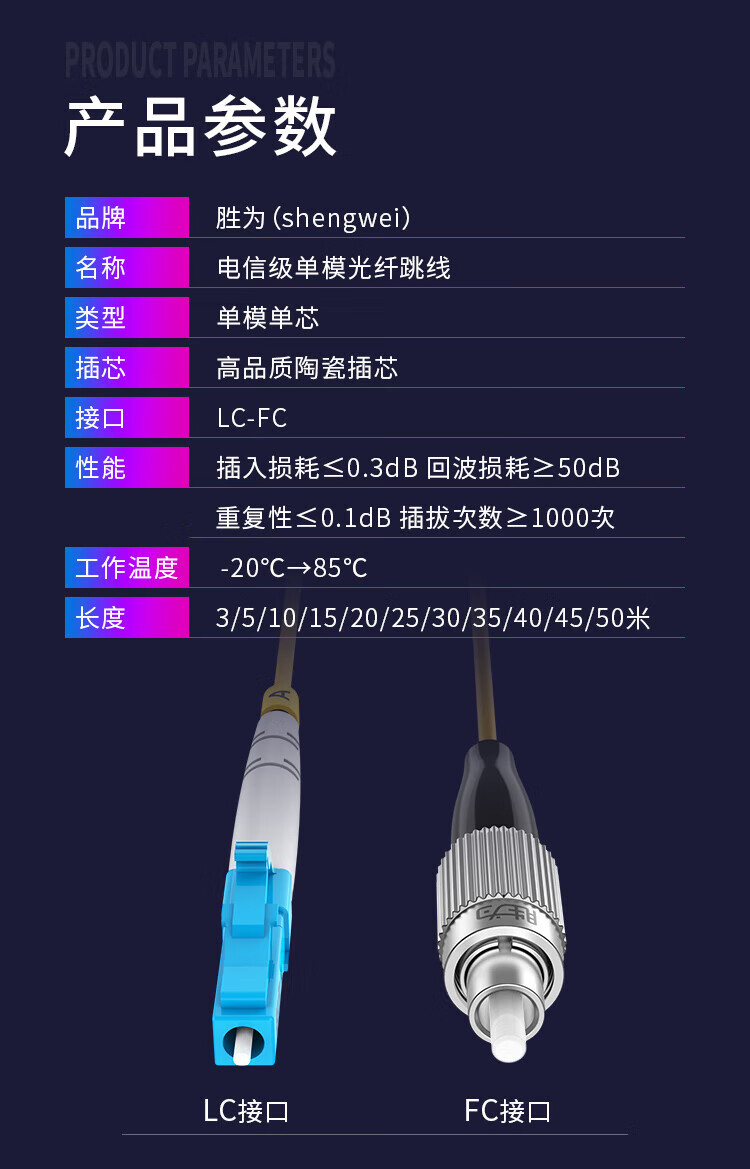 胜为（shengwei）电信级光纤跳线 LC-FC(UPC)网线单模单芯40米 收发器尾纤 光模块专用尾纤 FSC-1710A