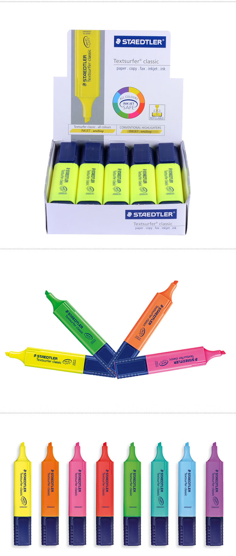 施德楼（STAEDTLER） 喷墨隐形荧光笔 彩色重点标记笔 石灰绿 10支装 364 C-530
