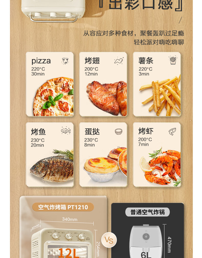 Midea美的空气炸锅烤箱一体机小型家用烘培炉可视化门板二合一电烤箱果干机一机多用PT1210 杏色