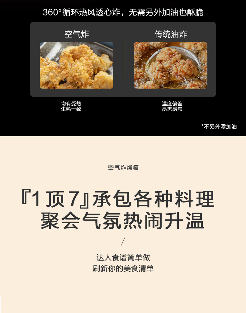 Midea美的空气炸锅烤箱一体机小型家用烘培炉可视化门板二合一电烤箱果干机一机多用PT1210 杏色