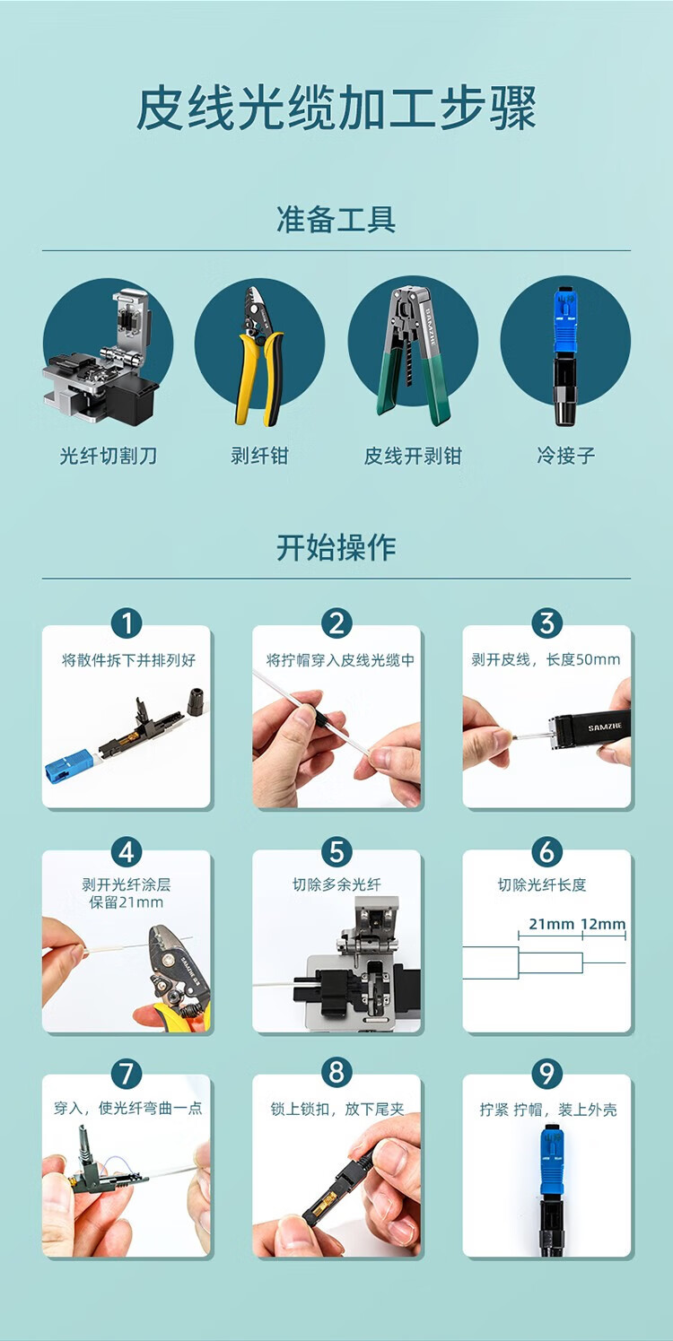 SAMZHE 山泽电信级皮线光纤室内单模单芯光纤入户线芯2钢丝光缆 室外单模双芯1000米FH23-1000H