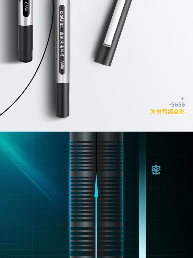得力 (deli)0.5mm宝珠笔子弹头 商务办公礼品宝珠笔 黑色 12支/盒 S656