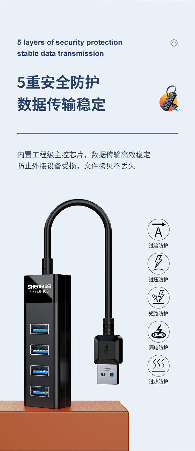胜为（shengwei）USB分线器3.0Hub集线器便携式拓展坞笔记本台式电脑一拖四多接口高速转换器延长线 EUB3001G