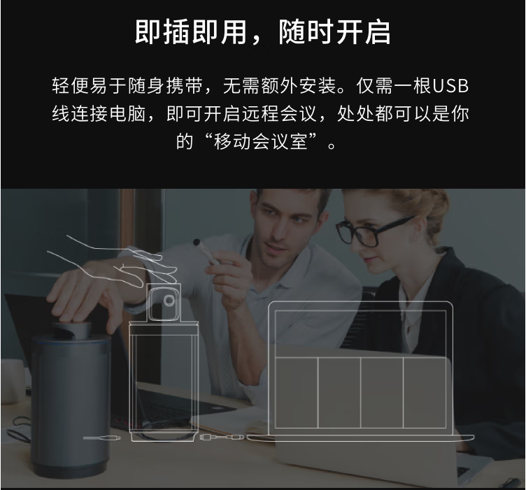 QooCam 三合一网络视频会议一体机 自动人脸识别 Meeting 360°智能视频会议摄像头