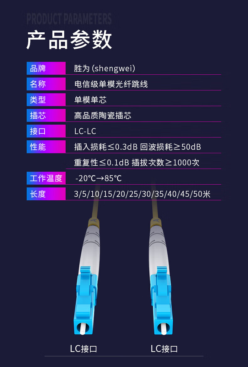 胜为（shengwei）电信级光纤跳线 LC-LC(UPC)网线单模单芯45米 收发器尾纤 光模块专用尾纤 FSC-1907A