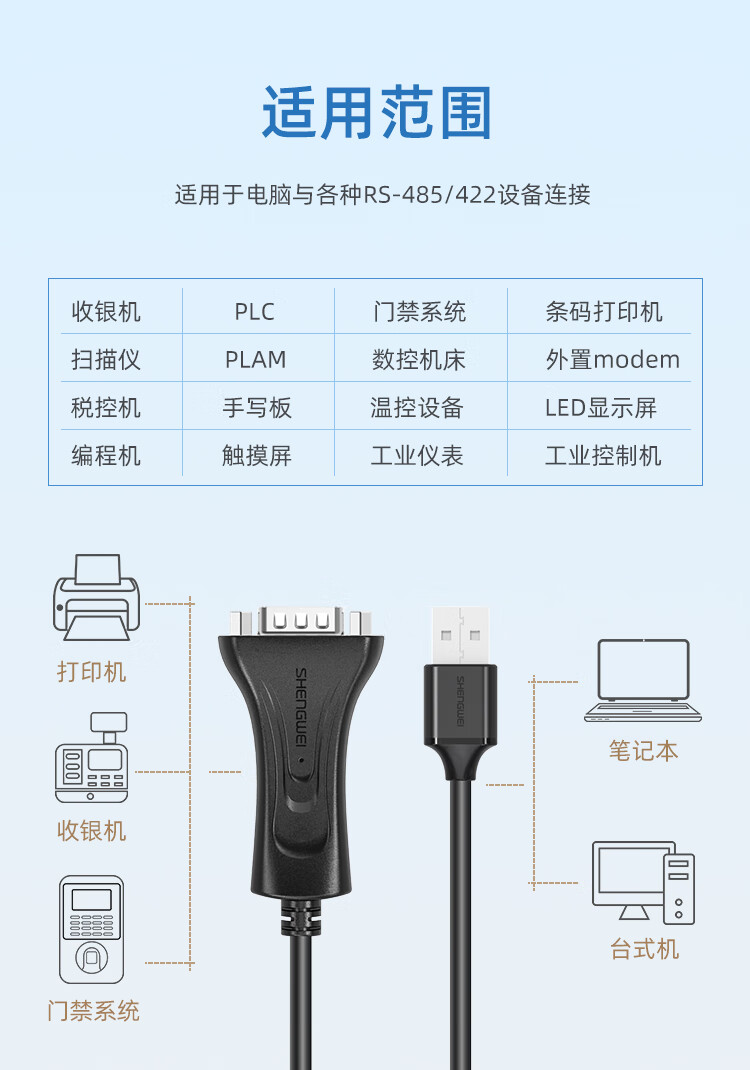 胜为（shengwei）USB转RS485/RS422串口线 双向互转 usb转九针com口串口转换器 电脑扩展接口通信 ML-5010B