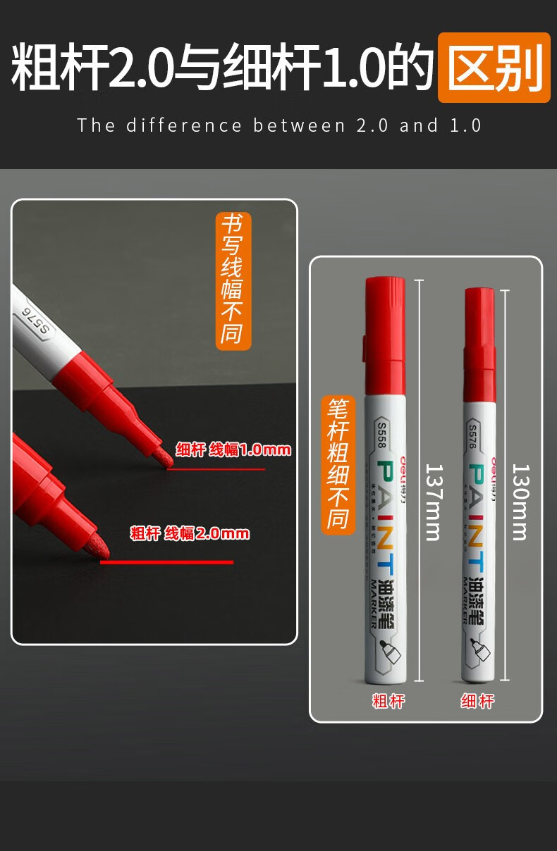 得力 (deli)油漆笔不掉色 记号笔 轮胎笔 签到笔 金色 12支/盒 S558