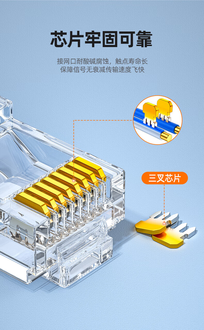 SAMZHE 山泽工程级六类镀金非屏蔽水晶头6类RJ45网络宽带连接头千兆网线水晶头100个装SJ-C06
