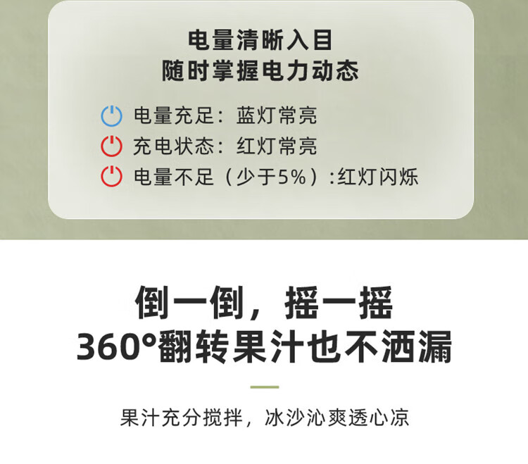 小熊（Bear）榨汁机 家用便携式榨汁杯 水果渣汁搅拌机 充电迷你小型果汁机 LLJ-E03F1