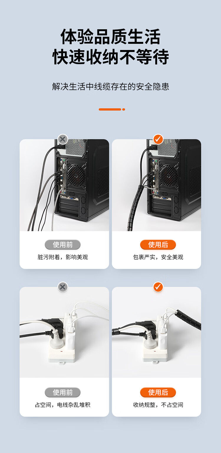 胜为（shengwei）包线管理线器桌面线束收纳束线管电脑汽车电源线缠绕整理保护套CBX2502G
