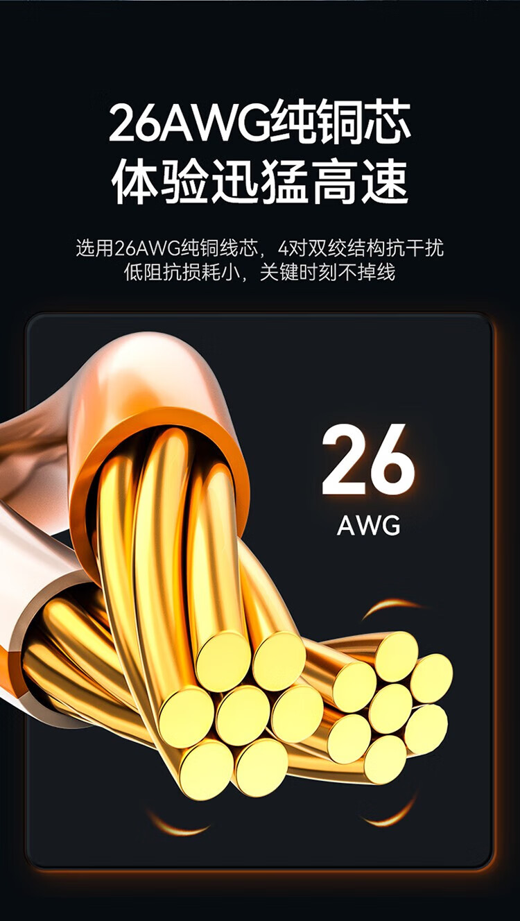 胜为（shengwei）八类万兆网线CAT8类纯铜双屏蔽网络跳线工程家用电脑宽带连接线黑色 3米【LC-1303G】