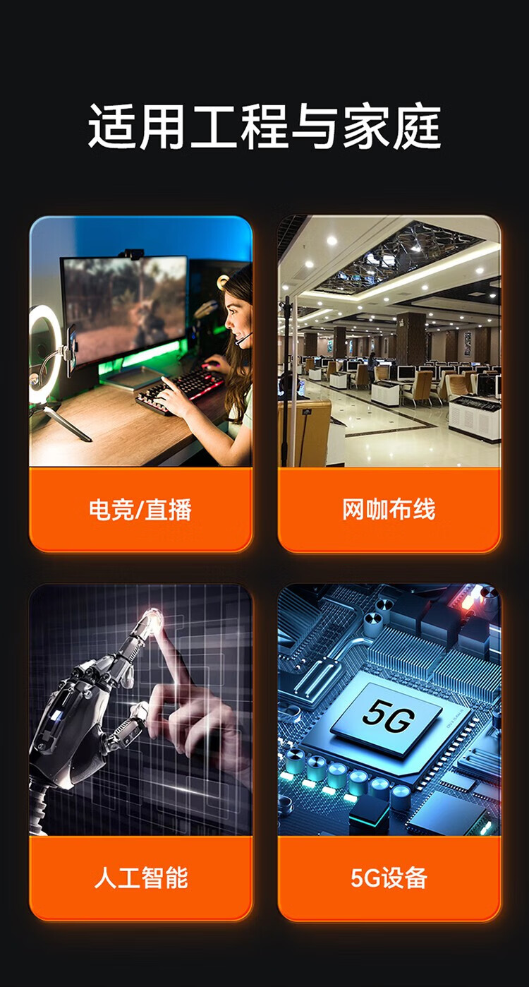 胜为（shengwei）八类万兆网线CAT8类纯铜双屏蔽网络跳线工程家用电脑宽带连接线黑色 3米【LC-1303G】