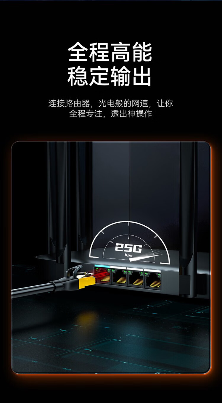 胜为（shengwei）八类万兆网线CAT8类纯铜双屏蔽网络跳线工程家用电脑宽带连接线黑色 3米【LC-1303G】