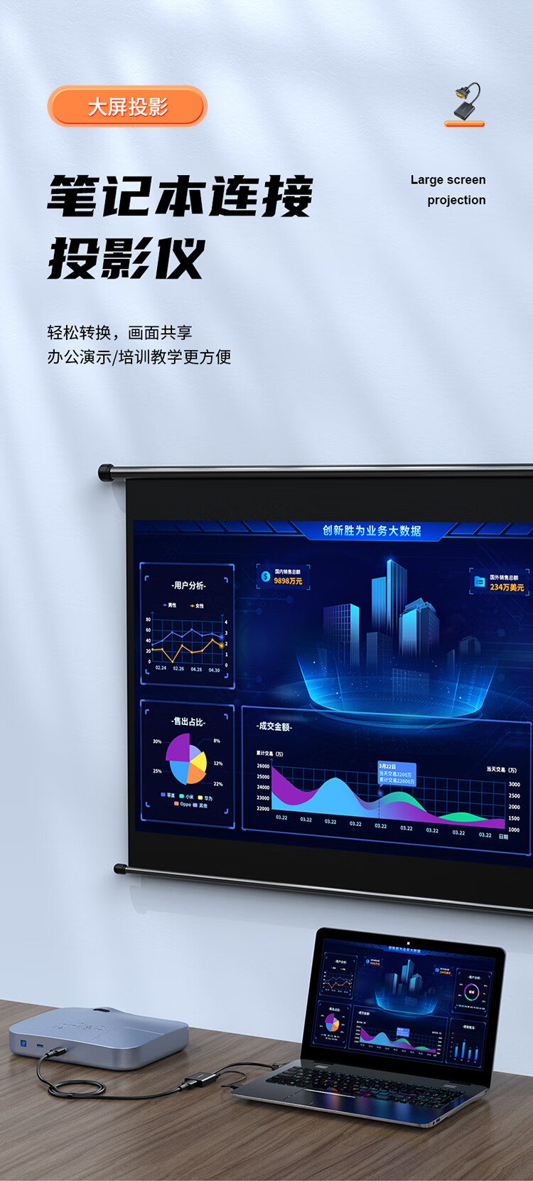 胜为（shengwei）VGA转HDMI线转接头带音频供电 高清视频转接线 适用笔记本电脑接电视显示器投影仪 AVH1025G