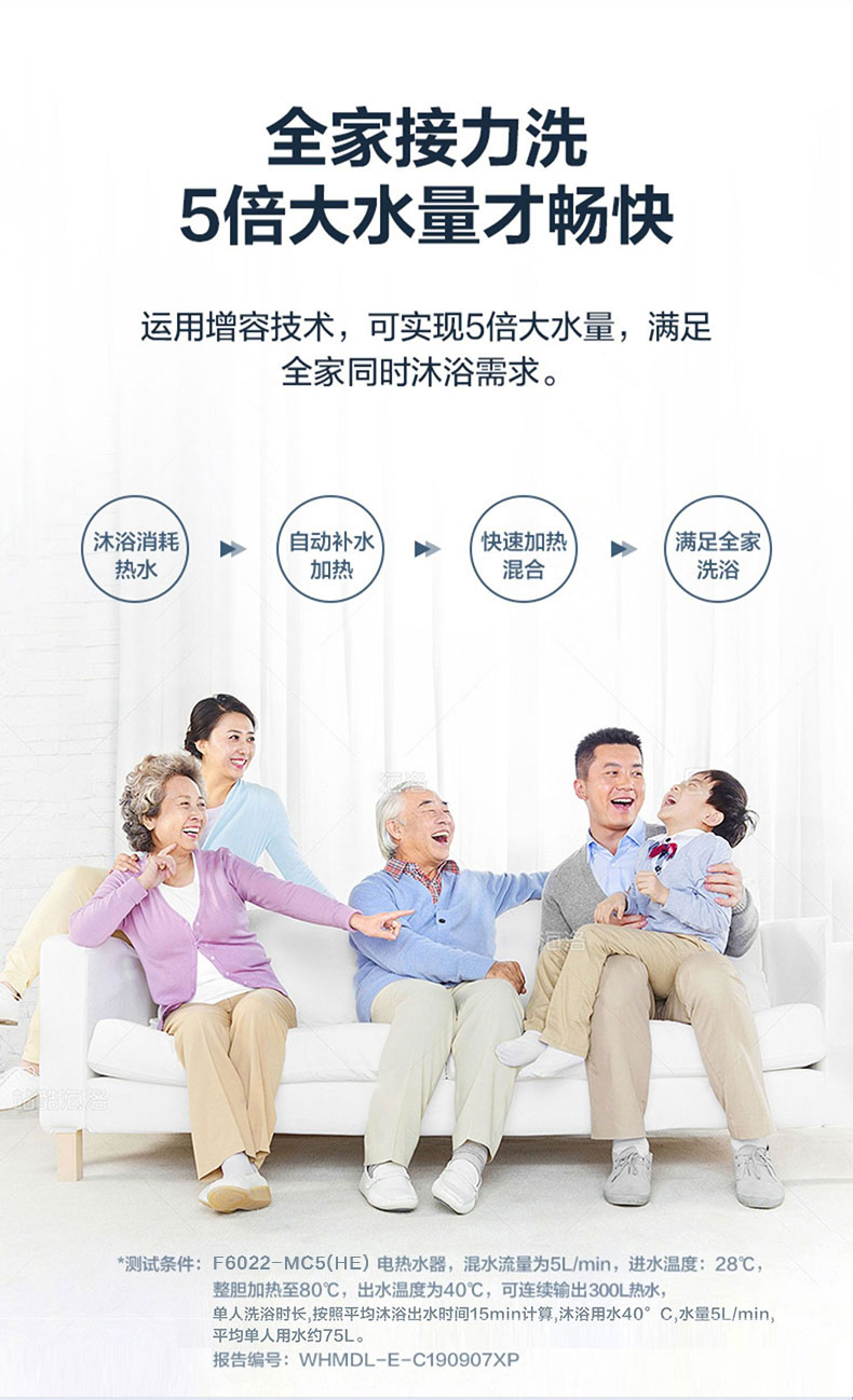 Midea电热水器家用储水式2200W速热 一级能效长效保温防电墙WiFi智能【60升-MC5】F6022-MC5(HE)极地白