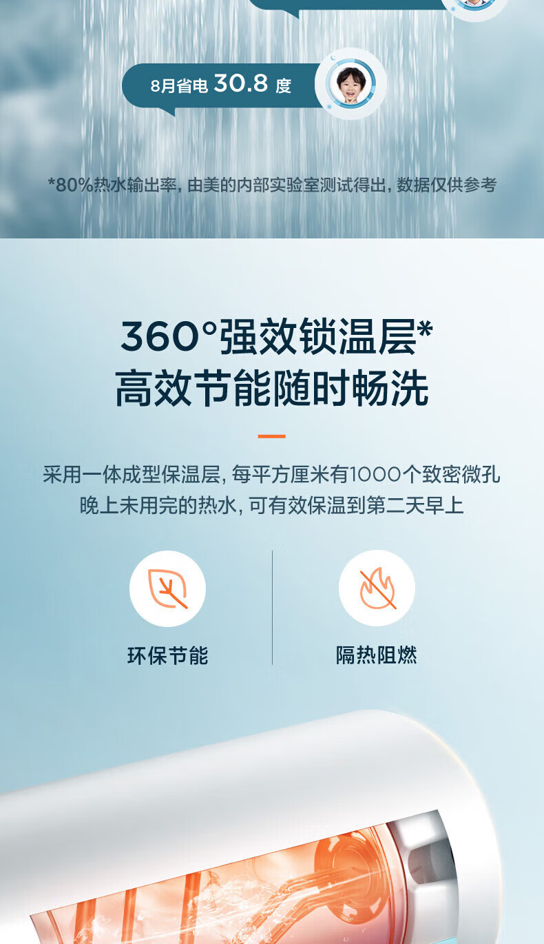 Midea电热水器家用储水式2200W速热 一级能效长效保温防电墙WiFi智能【60升-MC5】F6022-MC5(HE)极地白