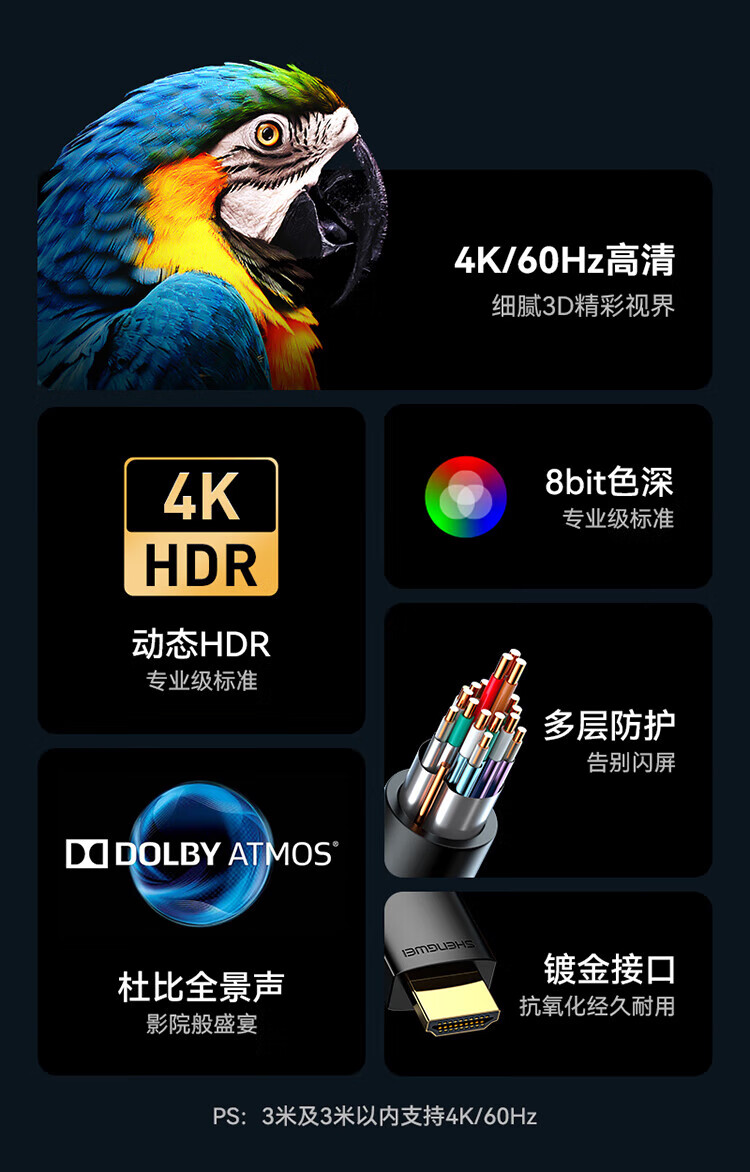 胜为（shengwei）HDMI线工程级 4K/30HZ高清线3D视频线20米电脑电视机机顶盒投影仪显示器数据连接线AHH3200G