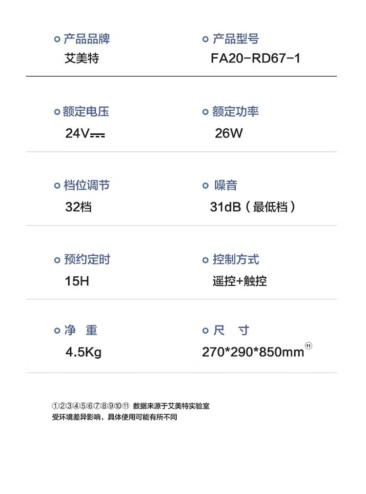 艾美特电风扇家用空气循环扇直流变频落地扇智能遥控风扇 海鸥FA20-RD67