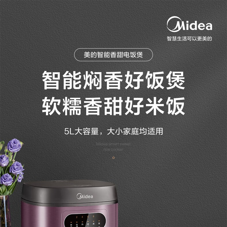 美的（Midea）电饭煲 5L一键柴米饭 智能预约金属机身圆灶釜内胆可电饭锅 FB50M171