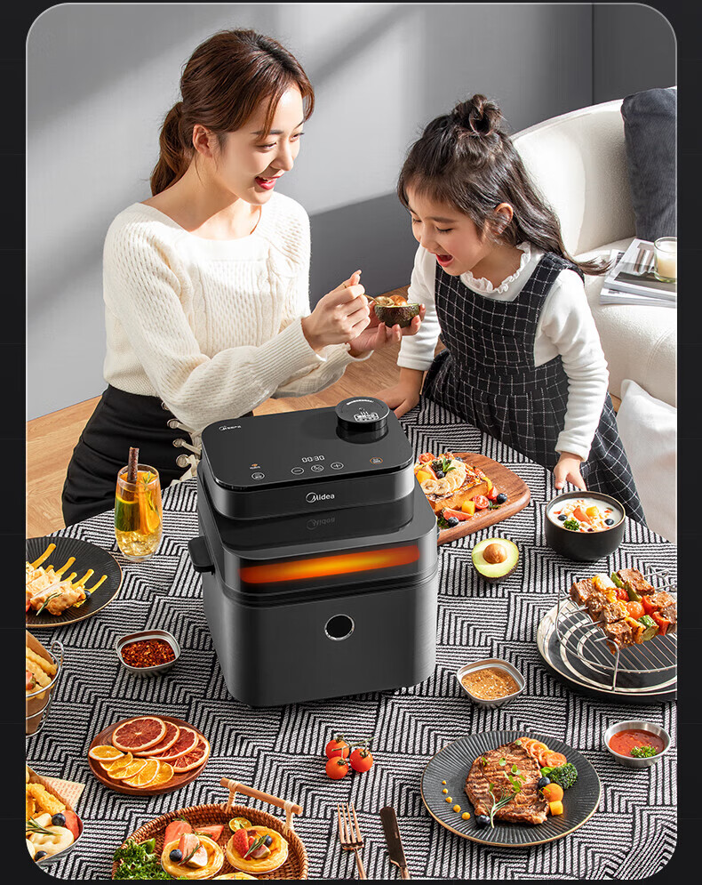 美的（Midea）空气炸锅7.3L大容量智能多功能WIFI可视窗口超嫩力水雾嫩烤箱易清洗 KZS7301XM