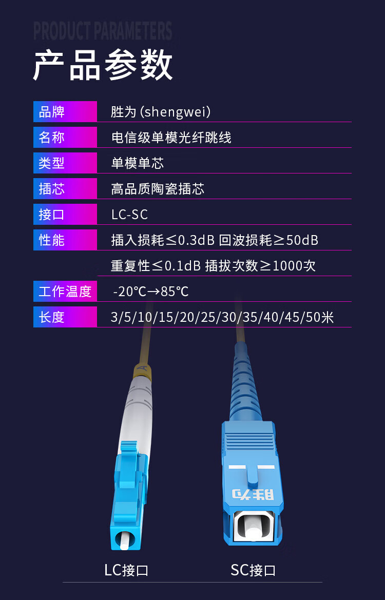 胜为（shengwei）电信级光纤跳线 LC-SC(UPC)网线单模单芯10米 收发器尾纤 光模块专用尾纤 FSC-508A