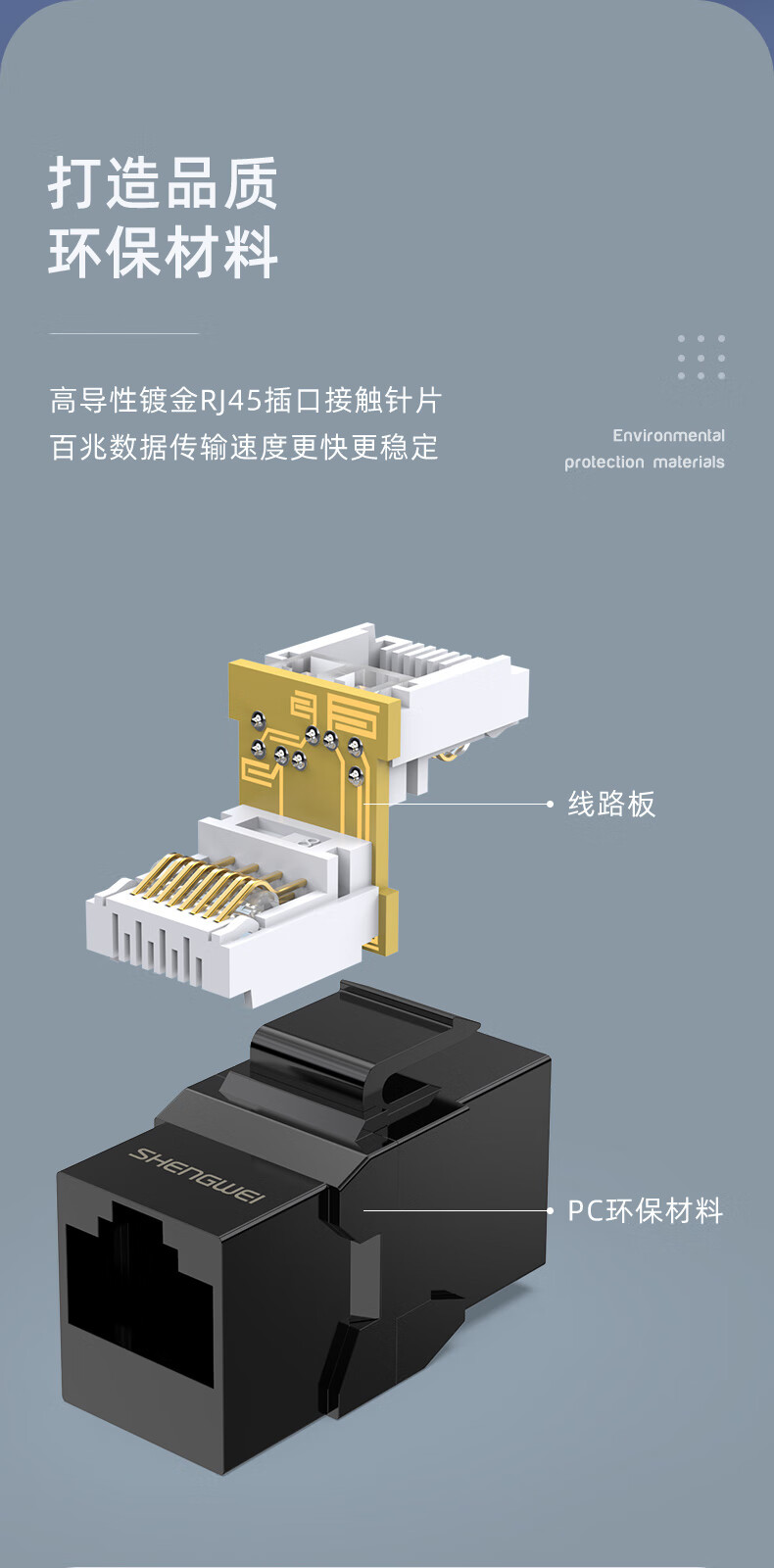 胜为（shengwei）超五类非屏蔽网络模块8P8C CAT5E网络布线 RJ45插座连接头直通头CMK5102G 3个装