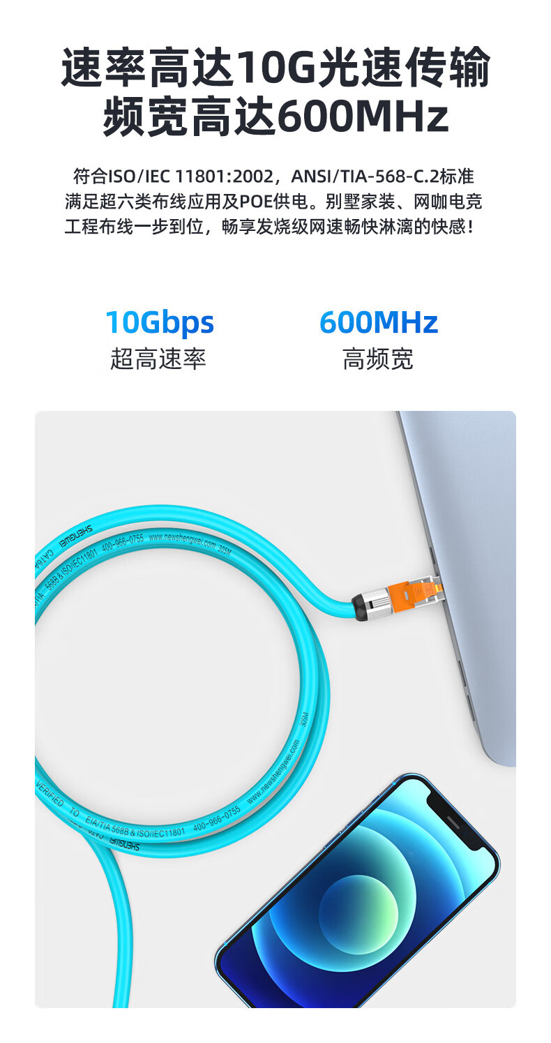胜为（shengwei）超六类万兆网线 双层屏蔽 0.58mm纯铜 CAT6A无氧铜网络箱线低烟无卤阻燃网线100米CL6A571C