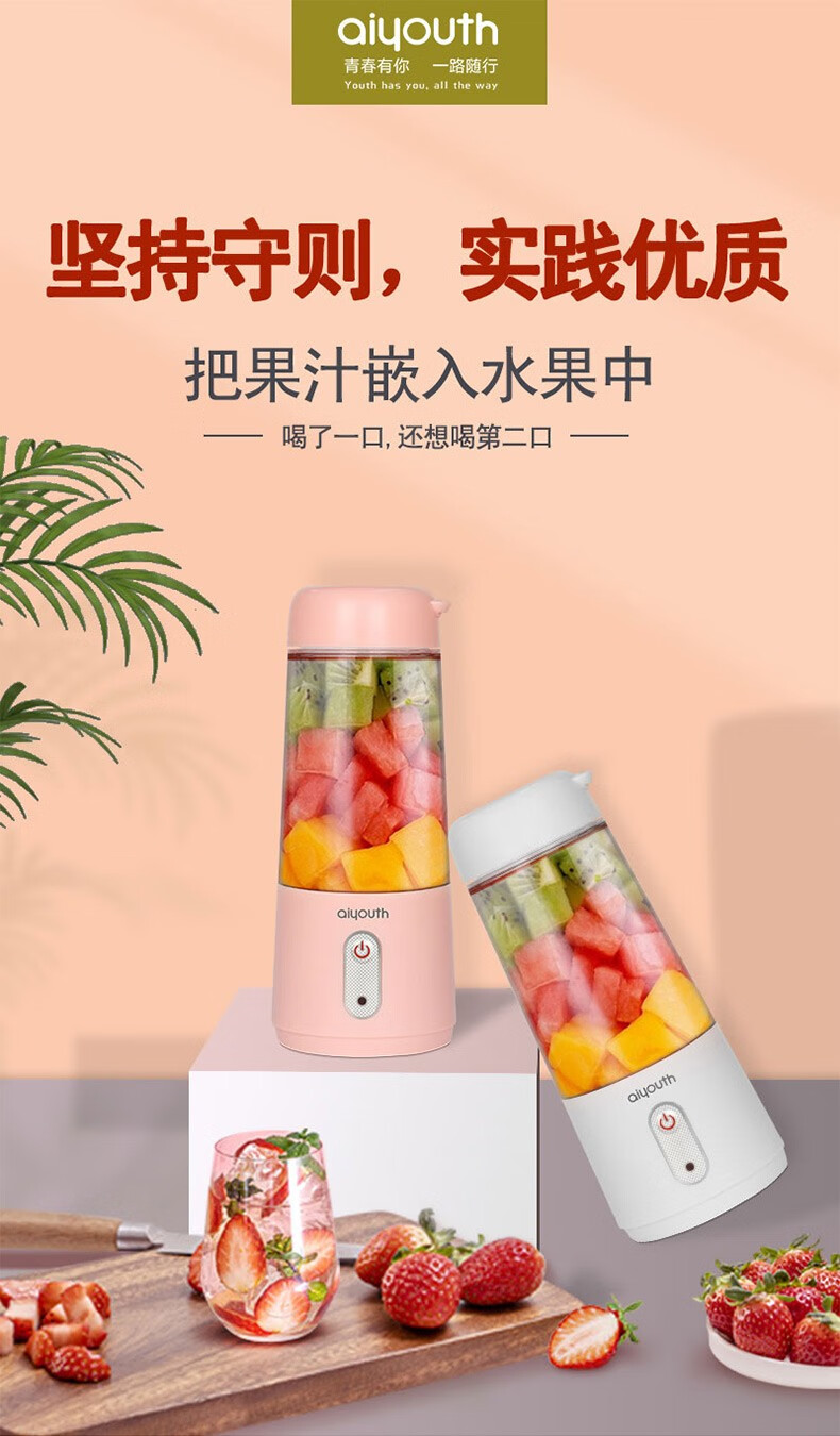 艾青春（AIYOUTH）便携式榨汁机家用水果小型充电迷你炸果汁机电动学生榨汁杯 IQC-G312A