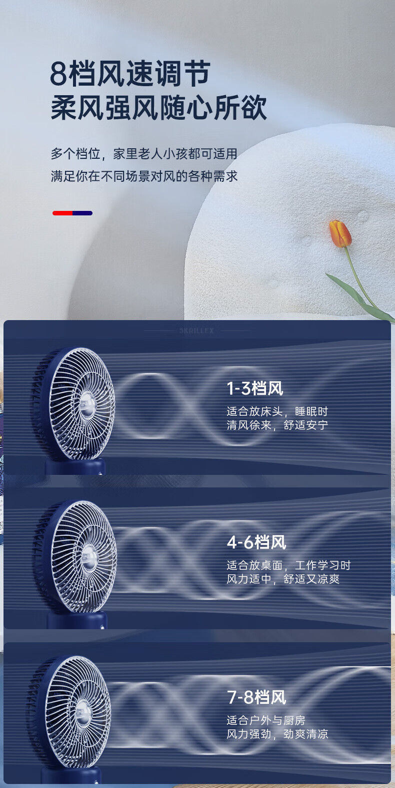 卡蛙 台式小风扇桌面迷你电扇USB手持小电风扇摇头台扇 天幕蓝 KW-MF600A