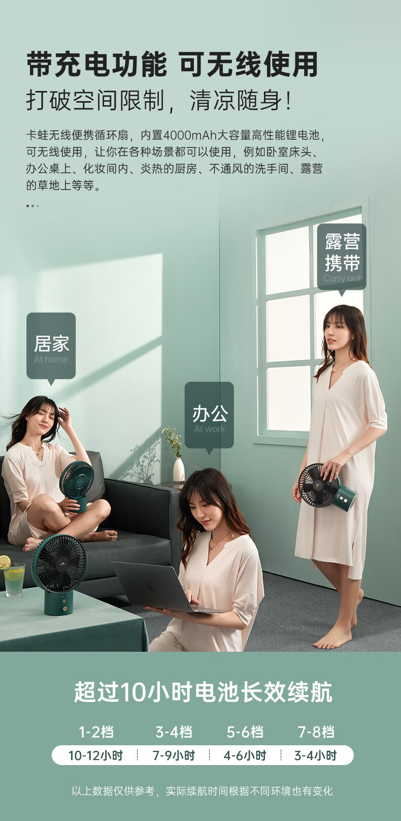 卡蛙 台式小风扇桌面迷你USB电风扇办公室小电扇宿舍户外床上充电KW-MF600浅云月白