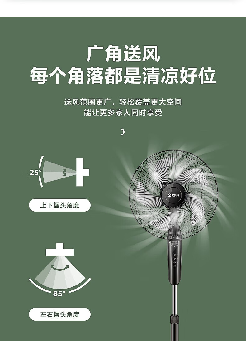 艾美特家用电风扇机械落地扇大风量省电节能风扇 CS35-X23 黑色