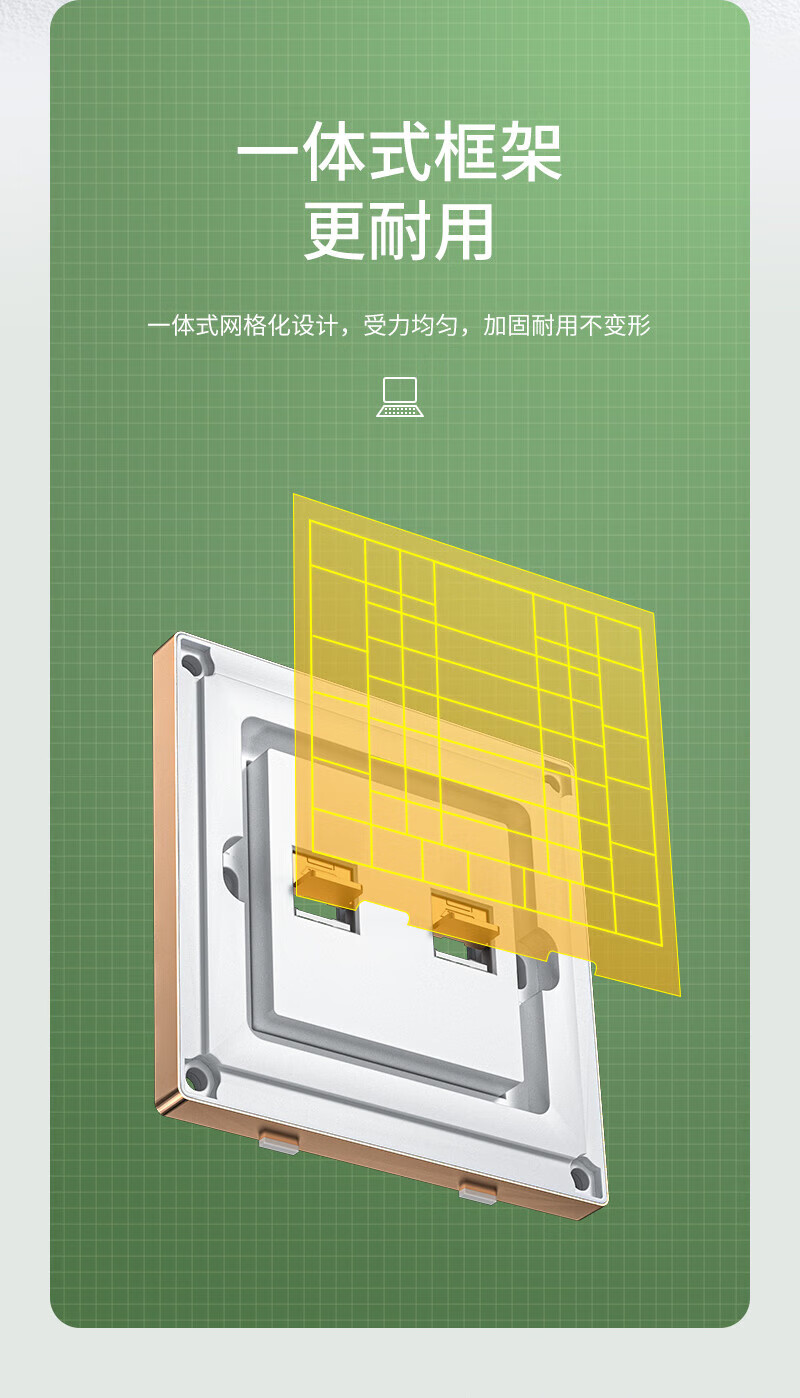 SAMZHE 山泽插座网口网络面板适用电话信息模块通用超五/六/七类模块加厚86型面板双口金色XMB-J02