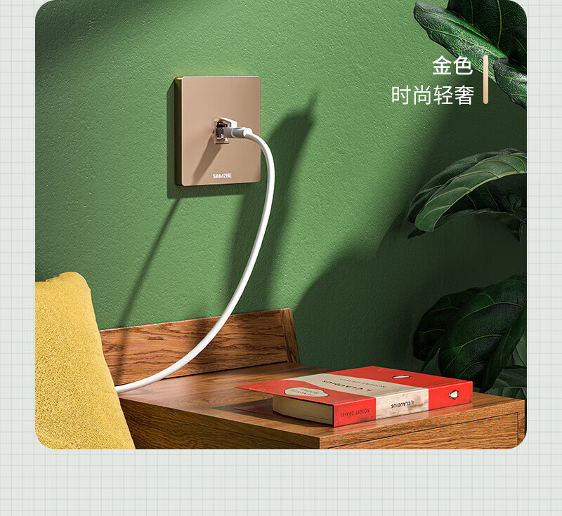 SAMZHE 山泽插座网口网络面板适用电话信息模块通用超五/六/七类模块加厚86型面板双口金色XMB-J02