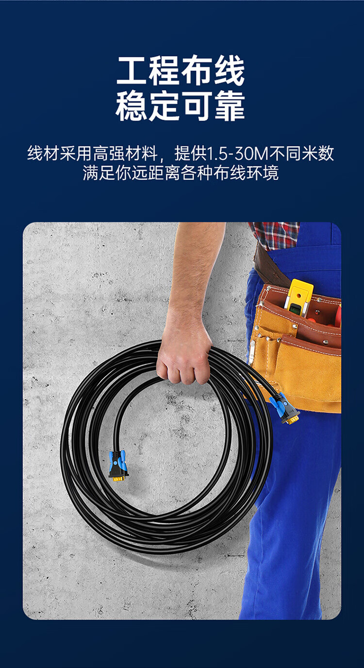 SAMZHE 山泽高清双磁环VGA线3+9线芯针/针工程镀金版显示器视频线数据信号线2米*GM-9020