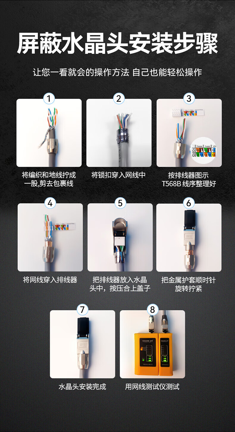 SAMZHE 山泽工程级超六类屏蔽免打水晶头CAT6A服务器RJ45网络万兆免打网线水晶头MDC62