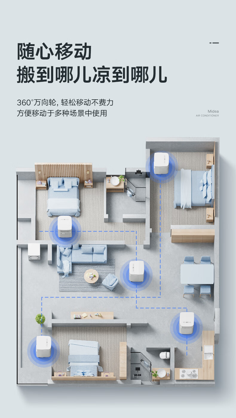 Midea移动空调 家用一体机移动空调 免安装便捷立式空调 移动空调免排水小1匹单冷杀菌款 KY-20/N7Y-PHA