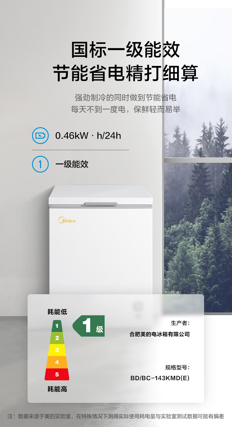 Midea143升 低霜家用囤货小冷柜 冷藏冷冻转换冰柜 一级能效母婴母乳小冰箱 BD/BC-143KMD(E)