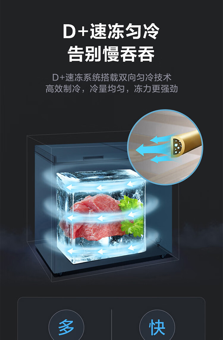 Midea202升 家用囤货冰柜 双顶开双温柜 一级能效 省电低音卧式冰箱BCD-202DKM(E)