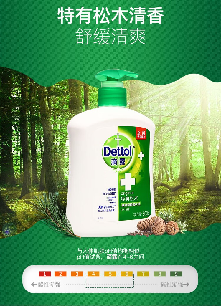 滴露（Dettol）健康抑菌洗手液 植物呵护500g*3