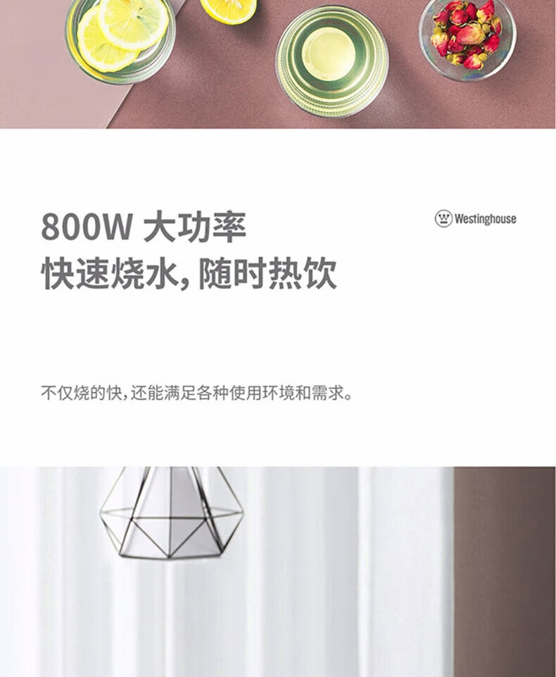 西屋（Westinghouse）电热水壶折叠水壶热水壶便捷旅行外出出差智能温控迷你 WEK-0601 粉色