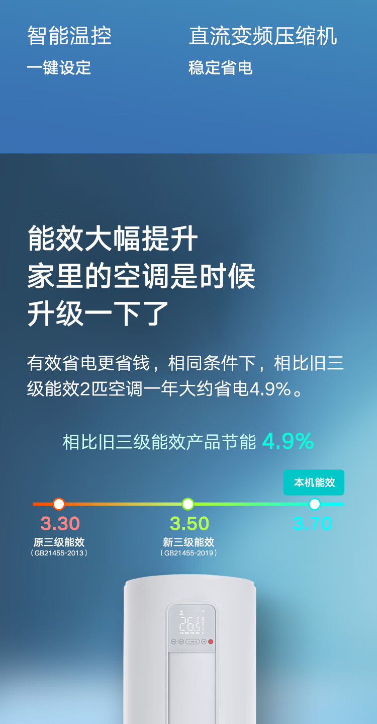 小米巨省电2匹新三级变频冷暖客厅立式智能柜机节能空调