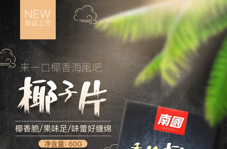南国 海南特产椰子脆片椰子果干 休闲零食海南椰子片60g*5盒