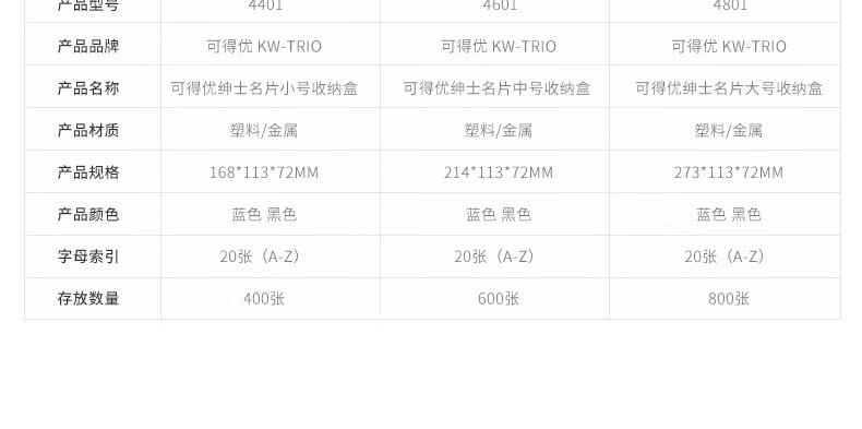 可得优（KW-triO）大容量金属名片盒 翻盖透明名片盒 商务名片收纳收藏盒 金属盒身 4401 黑色 2个装